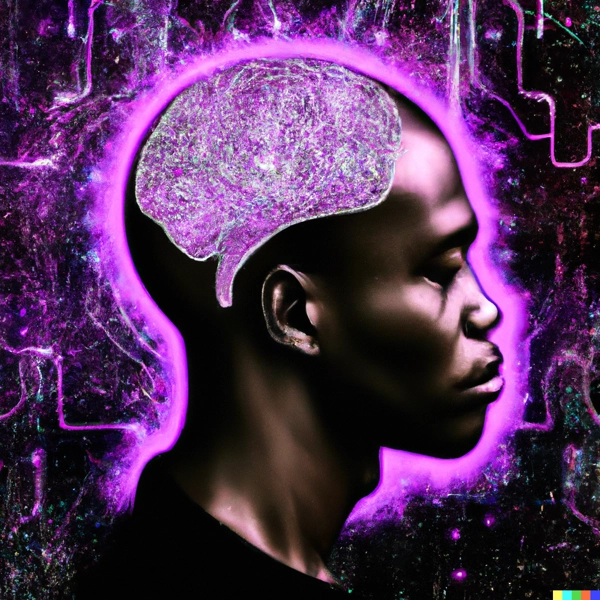 Here is a futuristic digital wallpaper that captures the theme you&#039;re interested in. It features a highly detailed human brain with glowing neural networks and cybernetic enhancements, set against a backdrop of technological elements without any text.